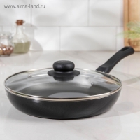 Сковорода Promo, d=24 см, стеклянная крышка, антипригарное покрытие, алюминий, чёрная