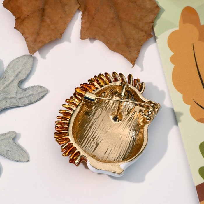 Брошь-кулон &laquo;Ёжик&raquo; мечтатель, цвет бело-оранжевый в золоте