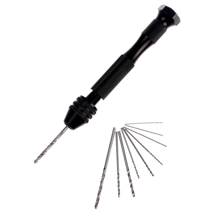 Дрель ручная &laquo;Мини&raquo; для тонких работ, мини сверла набор 10 шт., размер 1 шт. &mdash; от 0,8 до 3 мм