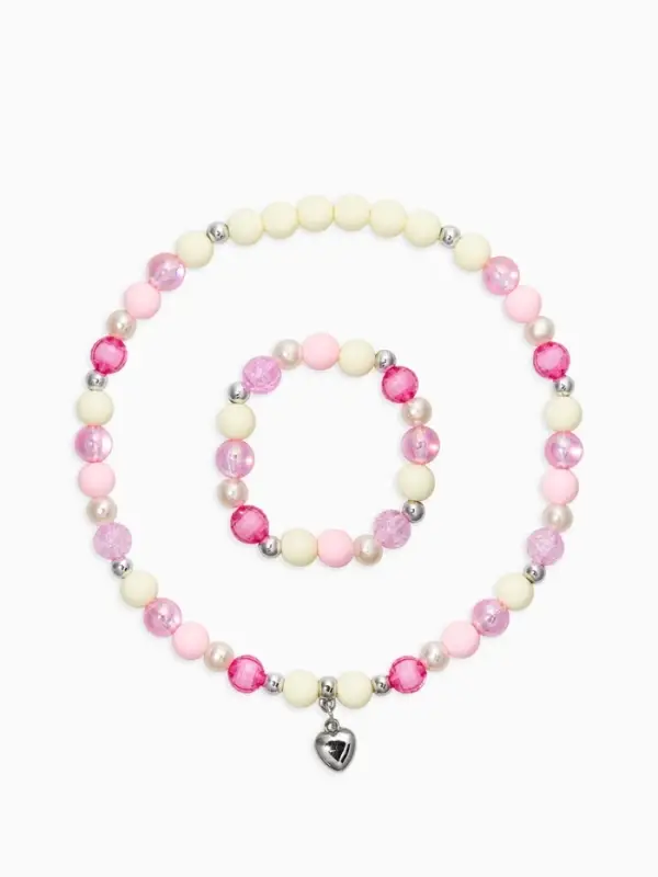 Набор детский &laquo;Выбражулька&raquo; 2 предмета: бусы, браслет d=6 см. сердце, фиолетовый в серебре