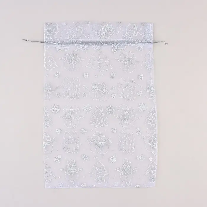 Мешочек подарочный &laquo;С Новым годом&raquo;, органза, серебристый, 20 х 30 см