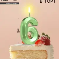 Свеча в торт на шпажке &laquo;Цифра 6&raquo;, зеленая, 5 см
