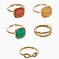 Набор колец 5 шт "Новый стиль" камни, размер МИКС, цветной в золоте
