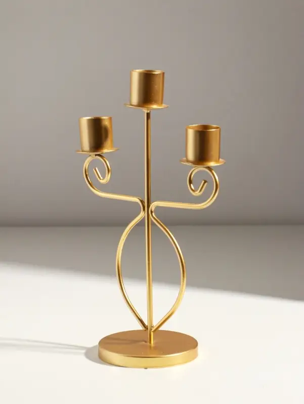 Подсвечник металл на 3 свечи "Канделябр" d=2,5 см золото 14,5х8х24 см