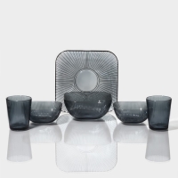 Набор стеклянной посуды &laquo;Мави&raquo;, 6 предметов: 2 миски 350 мл, 2 стакана 250 мл, салатник 800 мл, тарелка d=20,8 см, цвет серый