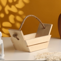 Кашпо деревянное двуреечное, ручка веревка 26,5х12,5х9,5 см натуральный Кашпо деревянное двуреечное, ручка веревка 26,5х12,5х9,5 см натуральный