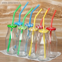 Бутыль стеклянная с крышкой и трубочкой «Лаконичность», 300 мл, 6,5×15,5 см, цвет МИКС Бутыль стеклянная с крышкой и трубочкой «Лаконичность», 300 мл, 6,5×15,5 см, цвет МИКС