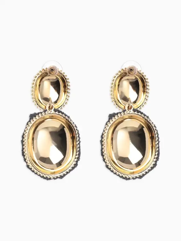 Серьги "Сияние вечера" овал двойной, цвет серый в золоте