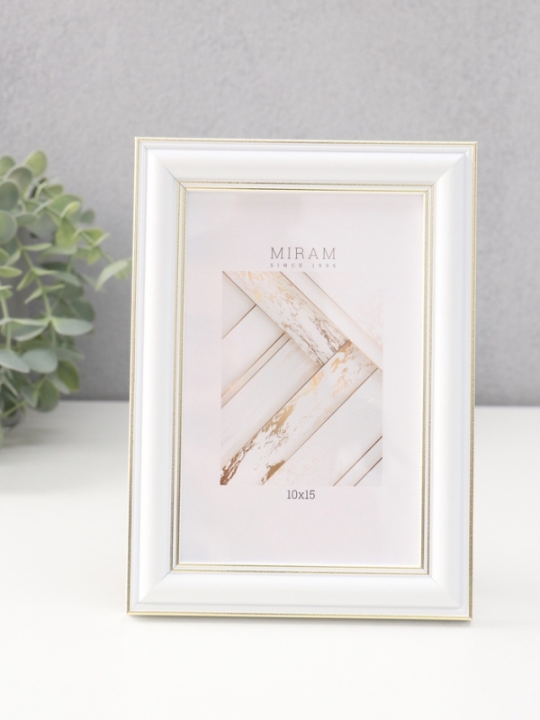 Фоторамка пластик "МИРАМ" 10х15 см, белый, золото