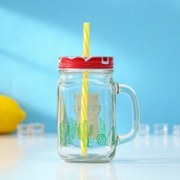 Банка стеклянная с крышкой и трубочкой Доляна «Лама», 450 мл, 10×7,5×13 см Банка стеклянная с крышкой и трубочкой Доляна «Лама», 450 мл, 10×7,5×13 см