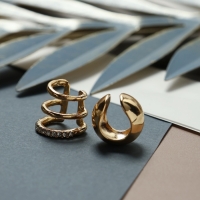 Серьги каффы, набор 2 шт. объёмные, цвет золото