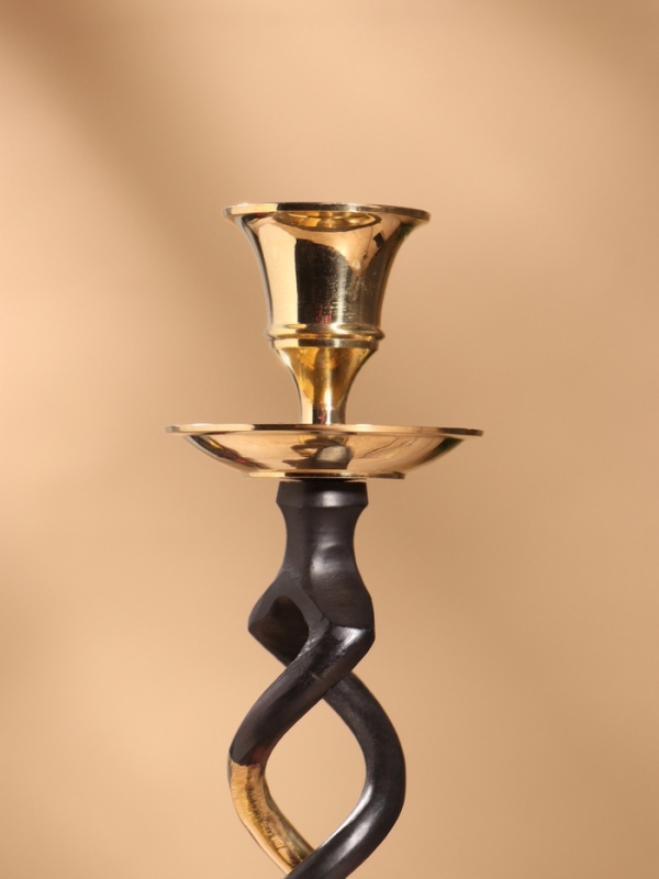 Подсвечник на 1 свечу "Золотое сечение" латунь, черный с золотом 7х7х24,5 см