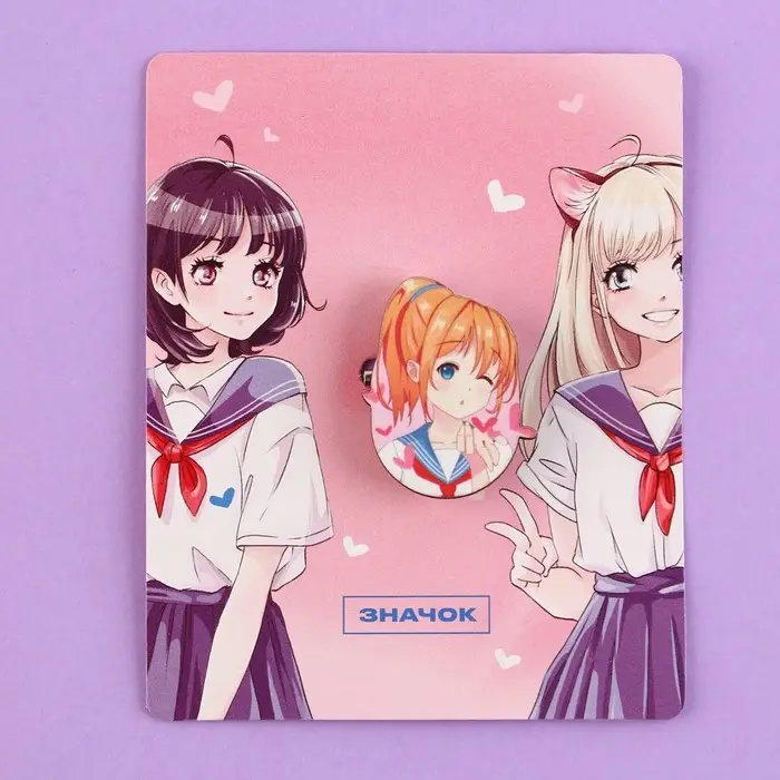 Значок деревянный &laquo;Школьницы&raquo;, аниме, 2,6 х 3,3 см