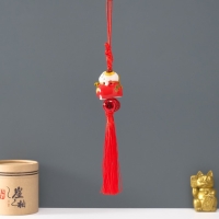 Подвеска керамика с бубенчиками "Манэки-нэко" красный 3,5х3,7х26 см