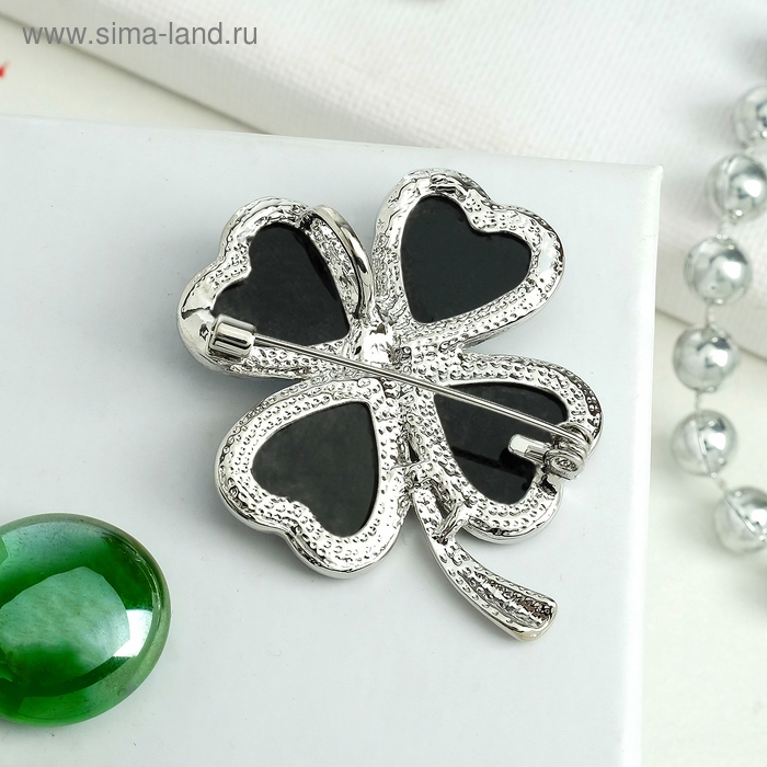 Брошь-кулон &laquo;Галиотис&raquo; клевер, цвет зелёный в серебре