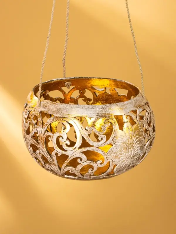 Подсвечник подвесной из кокоса, 14&times;14&times;10 см, золотисто-белый