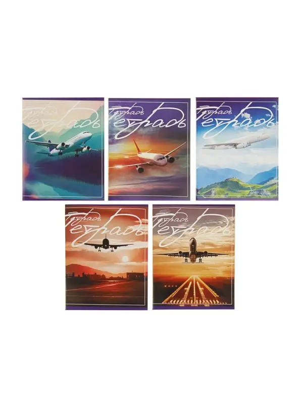 Тетрадь 48 листов в клетку Calligrata &laquo;Самолеты&raquo;, обложка мелованный картон, блок №2, белизна 75% (серые листы), МИКС