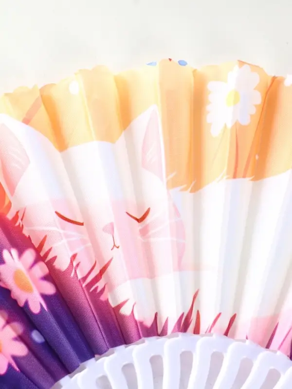 Веер пластик, текстиль "Спящие котики на полянке" МИКС 23 см