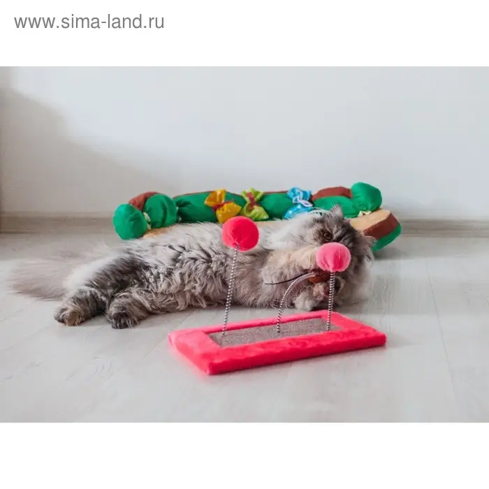 Игрушка для кошек с 3 дразнилками и когтеточкой, 27 х 15,5 х 25 см  микс цветов