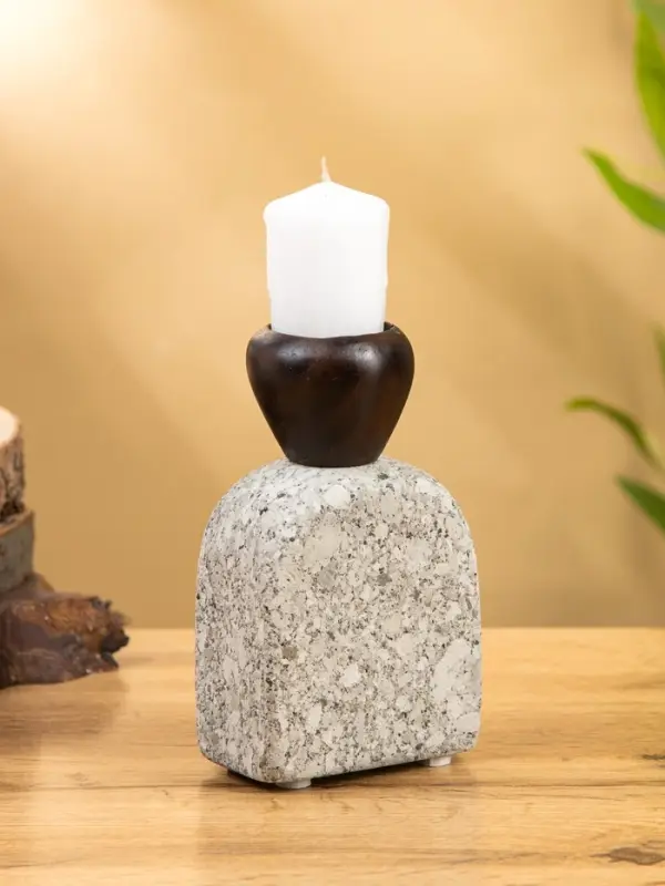 Подсвечник "Каменный факел" камень, дерево 8х5х15 см
