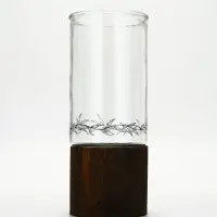 Стеклянная ваза с деревянной подставкой, 10х25,5х10 см