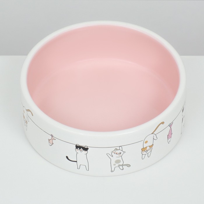 Миска керамическая "Весёлые котики"  300 мл  12,5 x 4,5 cм, бежево-белая
