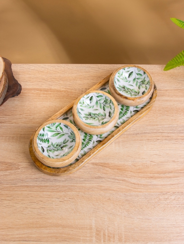 Набор розеток на подносе "Оливковая ветвь" (3 шт) дерево манго 33,5х13х6,5 см