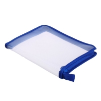 Папка на молнии с 3-х сторон А5, 450мкм, прозрачная, с синим кантом