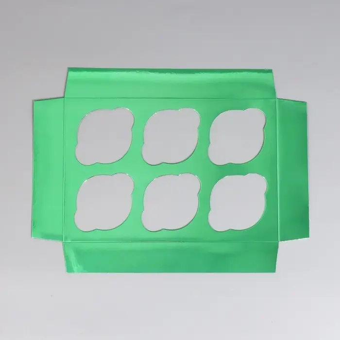Коробка для капкейков, кондитерская упаковка с окном, 6 ячеек &laquo;Светло-зеленая&raquo;, 25 х 17 х 10 см