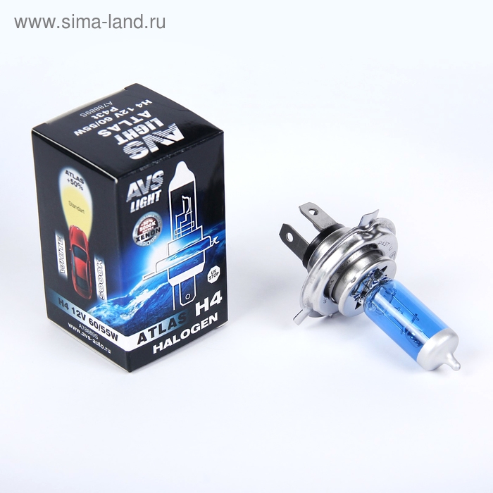 Галогенная лампа AVS ATLAS BOX, H4, 12 В, 60/55 Вт, 5000К, 1 шт Галогенная лампа AVS ATLAS BOX, H4, 12 В, 60/55 Вт, 5000К, 1 шт