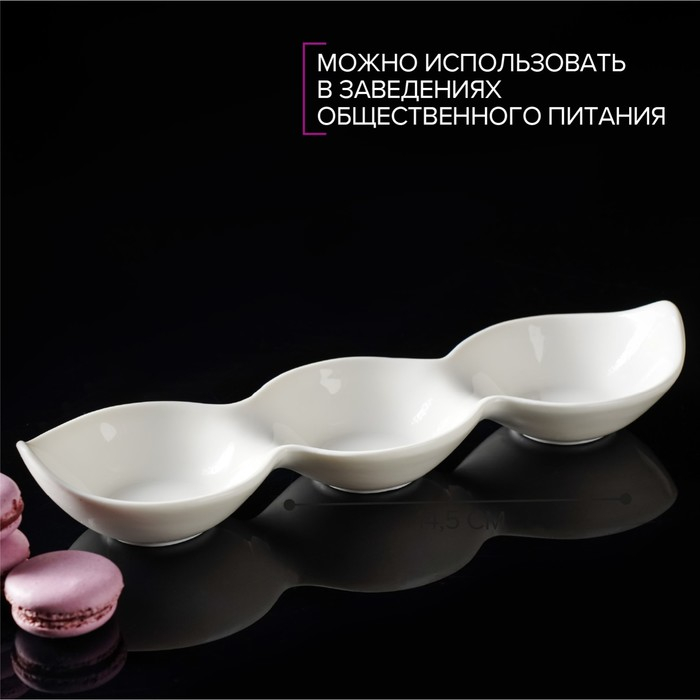 Менажница фарфоровая 3-х секционная Magistro &laquo;Бланш&raquo;, 28&times;8,5&times;4,5 см, цвет белый