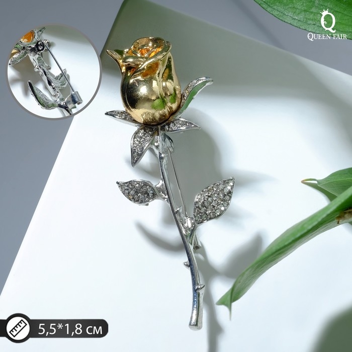 Брошь &laquo;Цветок&raquo; роза, цвет белый в серебряно-золотом