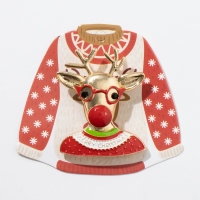 Брошь новогодняя &laquo;Олень&raquo; в свитере, цветная в золоте