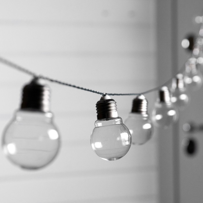 Гирлянда &laquo;Нить&raquo;, 2.7 м, с насадками в виде ламп, IP44, 10 LED, 8 режимов, солнечная батарея, тёмная нить, свечение тёплое белое