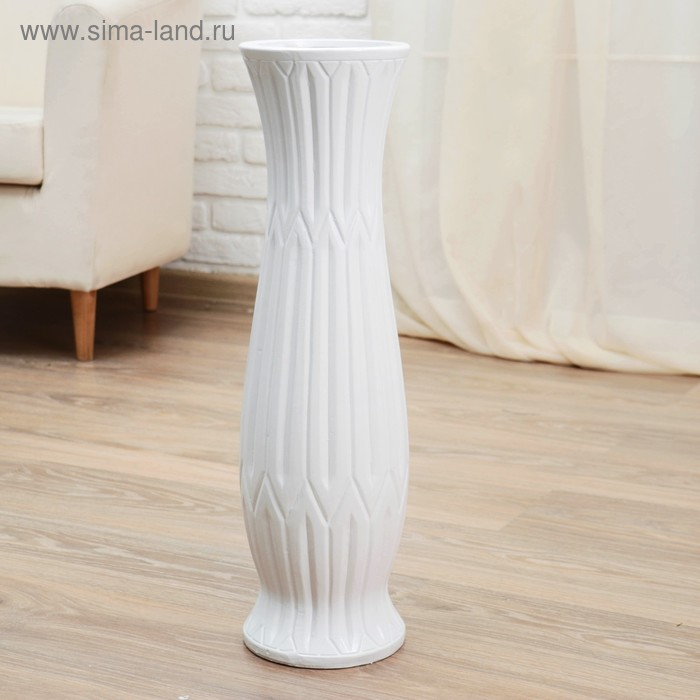 Ваза керамика напольная "Данте" геометрия, талия, 16х60 см, белый