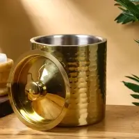Ведро для льда с крышкой "Золото" нержавеющая сталь 14,5х14,5х18 см