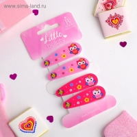 Невидимка для волос "Весёлый глянец" (набор 4 шт) совушки 5 см, розовый