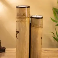 Свеча в бамбуке двойная &laquo;Звезда&raquo;, 13&times;14&times;30 см, 100 мл, бежевая