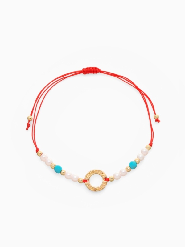 Браслет-оберег &laquo;Красная нить&raquo; женский, защита, кольцо мини, голубо-белый в золоте, d=6