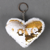 Мягкая игрушка &laquo;Сердечко&raquo; с пайетками, на брелоке, 10 см, цвет бело-золотой