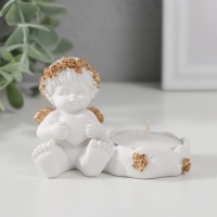 Подсвечник полистоун "Ангелочек с сердцем, в золотом венке" 6х5,3х8 см
