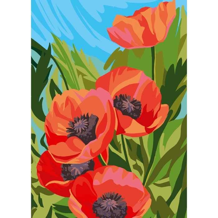Алмазная мозаика с полным заполнением на холсте &laquo;Маки&raquo;, 15 х 21 см