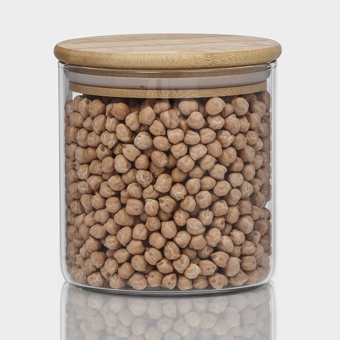 Банка стеклянная для сыпучих продуктов с бамбуковой крышкой &laquo;Эко&raquo;, 550 мл, 10&times;10,5 см