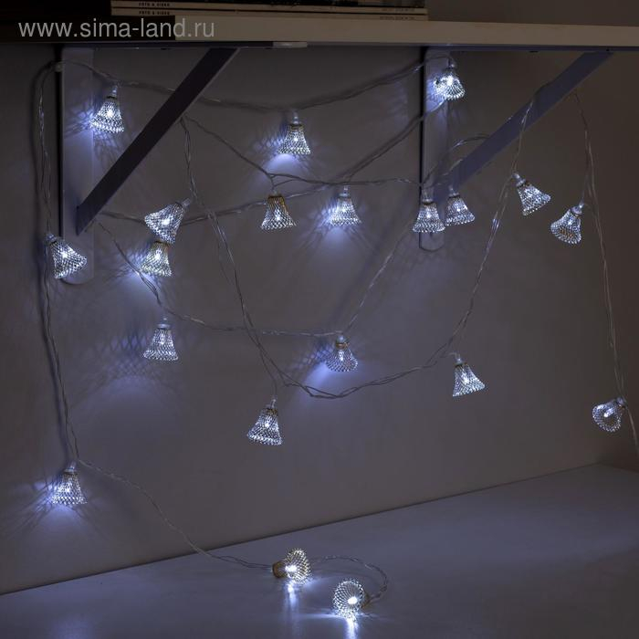 Гирлянда &laquo;Нить&raquo; 4 м с насадками &laquo;Колокольчик&raquo;, IP20, прозрачная нить, 20 LED, свечение белое, 8 режимов, 220 В