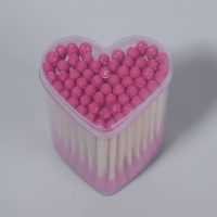 Ватные палочки на деревянной основе «Сердце», 7 см, 64 шт, в пластиковом органайзере, цвет розовый Ватные палочки на деревянной основе «Сердце», 7 см, 64 шт, в пластиковом органайзере, цвет розовый