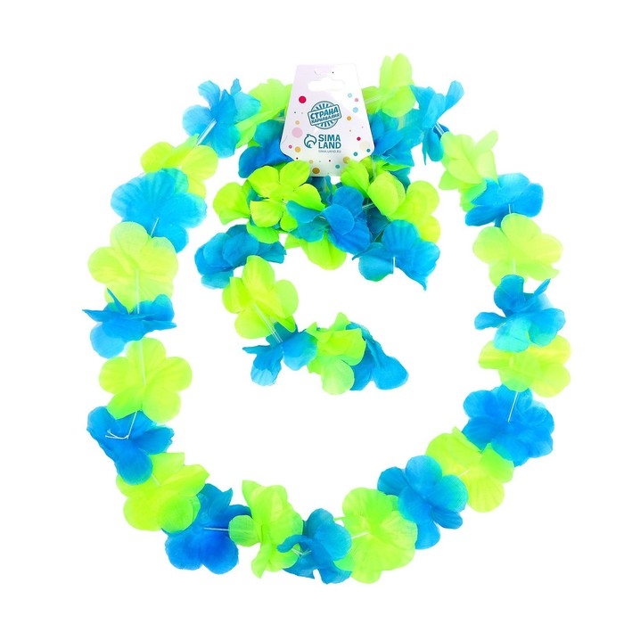 Гавайский набор Гавайский набор "Цветочки", ( ожерелье, венок 2 браслета), цвет зеленый