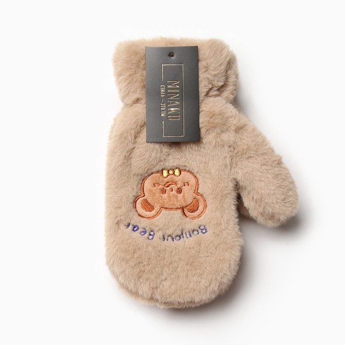 Варежки подростковые MINAKU Мишка вышивка 24 см цвет коричневый Варежки подростковые MINAKU Мишка вышивка 24 см цвет коричневый