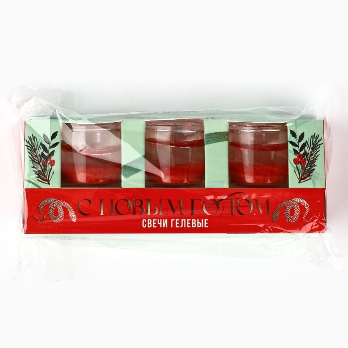 Свечи гелевые новогодние &laquo;С Новым годом!&raquo; на Новый год на Новый год, 3 шт, красные, 2,5 х2,5 х 2,5 см