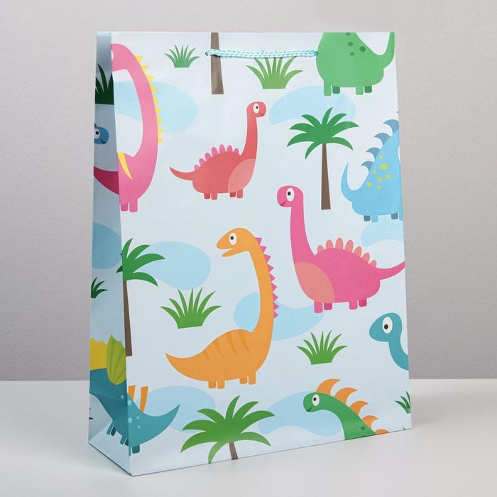 Пакет подарочный ламинированный, упаковка, &laquo;Динозавр: Поздравляю&raquo;, L 28 х 38 х 9 см