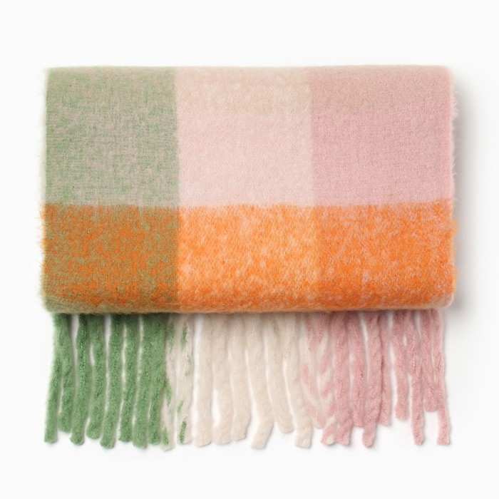 Шарф зимний объемный с кистями MINAKU клетка 210*38+18 см